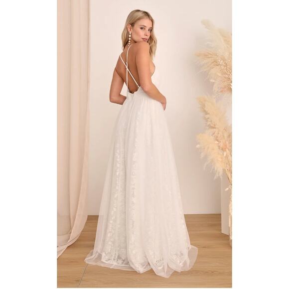 Lulus Dreamer Ivory Embroidered Tulle Maxi Dress Size S - Picture 11 of 11